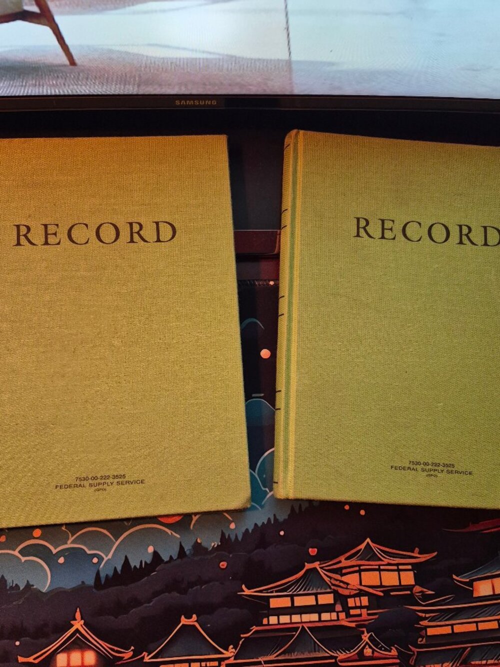 Lot of 2 Vintage Federal Supply Service RECORD Ledger Books GPO Green Blank